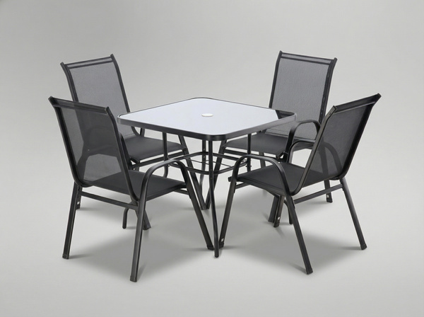 ZESTAW MEBLI OGRODOWYCH - 4 KRZESŁA + KWADRATOWY STOLIK - CZARNY