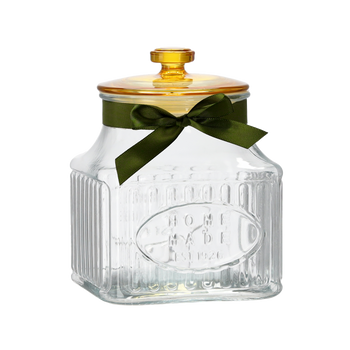 JAR 2.4 L SQUARE STRIPES WITH GLASS LID AND RIBBON