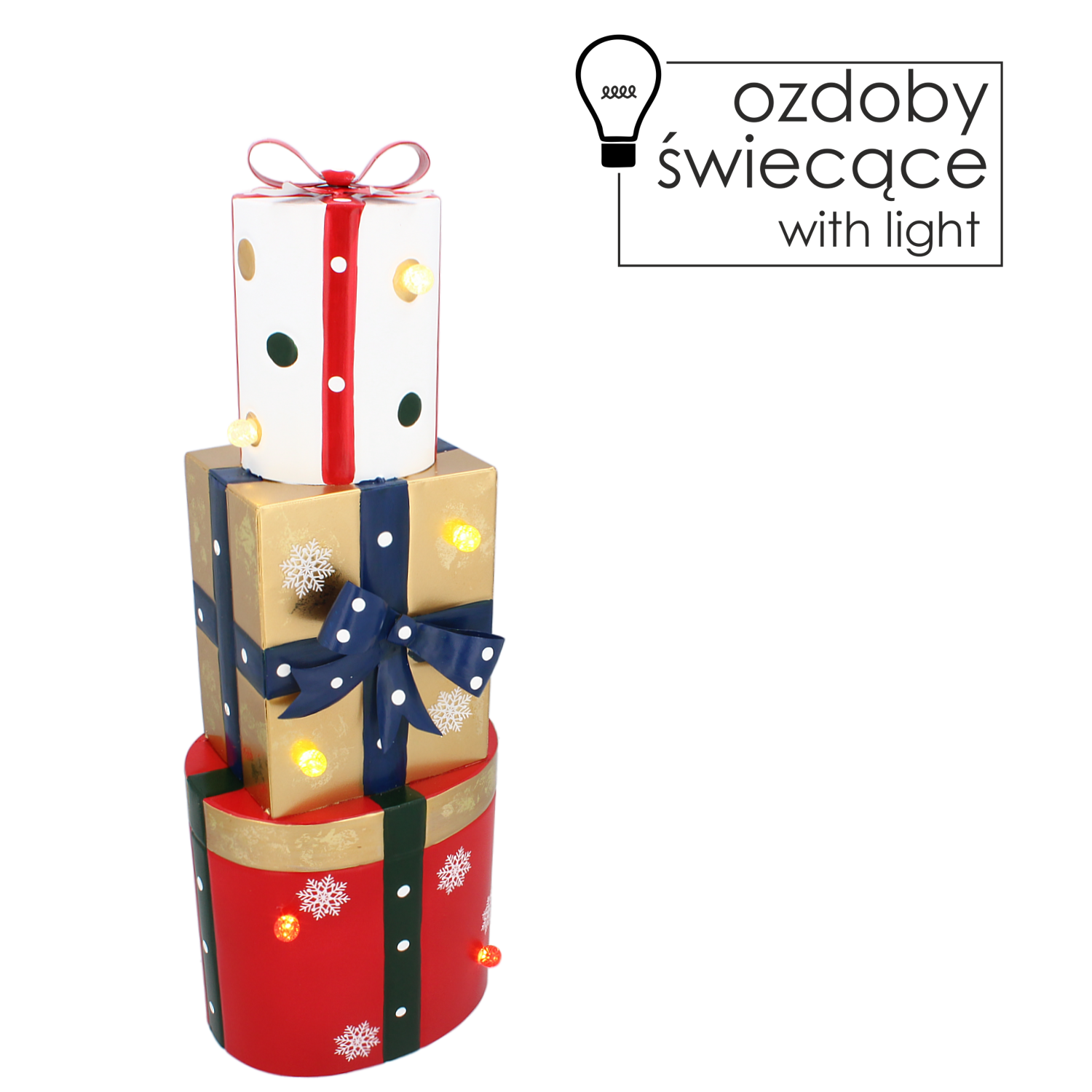 OZDOBA BOŻONAR. - METALOWE PREZENTY MIX KSZTAŁTÓW LED 18 x 13 x 50 CM *5234