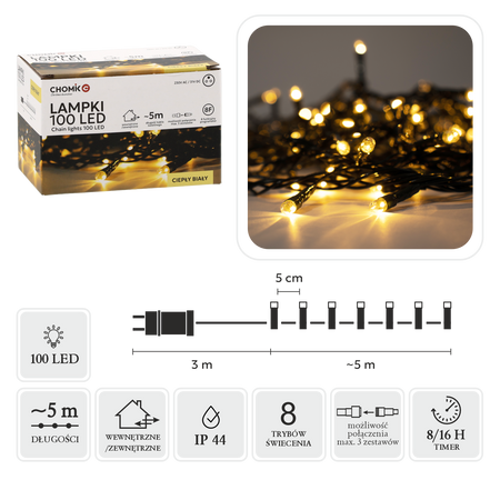 LED ŽIAROVKY 100L TEPLÁ BIELA DĹ. 3 + 5 M VNÚTR/OVON *9416