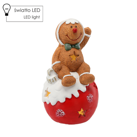 FIGURKA BOŻONAR. - PIERNIKOWY LUDZIK SIEDZĄCY NA BOMBCE 19 X 17 X 35 CM LED *0974
