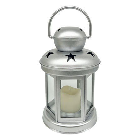 LAMPION CU TIMP LED 10 x 10 x 19 CM - ARGINTIU / AURII / ROȘU disp=9buc *9379
