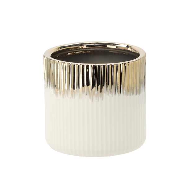 ZESTAW 3 OSŁONEK CERAMICZNYCH NA DONICZKI 10,5, 13,5, 16 CM -  ZŁOTO-BIAŁY