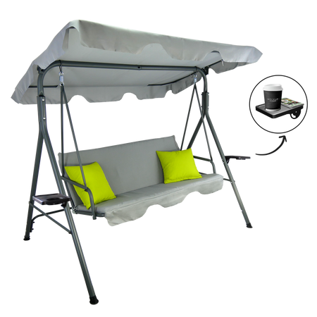 LEAGĂ DE GRĂDINĂ A-TYPE 170 x 118 x 153 cm GRI CU PERNE VERZI ȘI SUPORTURI PENTRU CEAIURI *9987