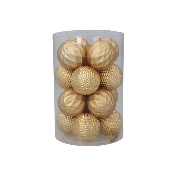 KPL. 16 BOMBEK 4 CM CZERWONY/ZŁOTY/SREBRNY MIX WZORÓW TUBA *7511