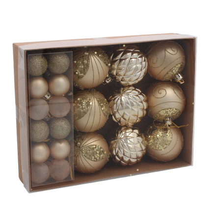SET OF 33 CHRISTMAS BAUBLES RED, SILVER, GOLD