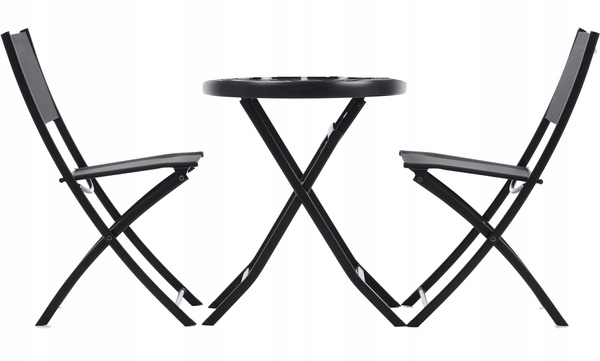SET DE MOBILIER PENTRU BALKON - MASA ROTUNDĂ + 2 ȘEZLONGURI FOLDABLE - NEGRU *6643