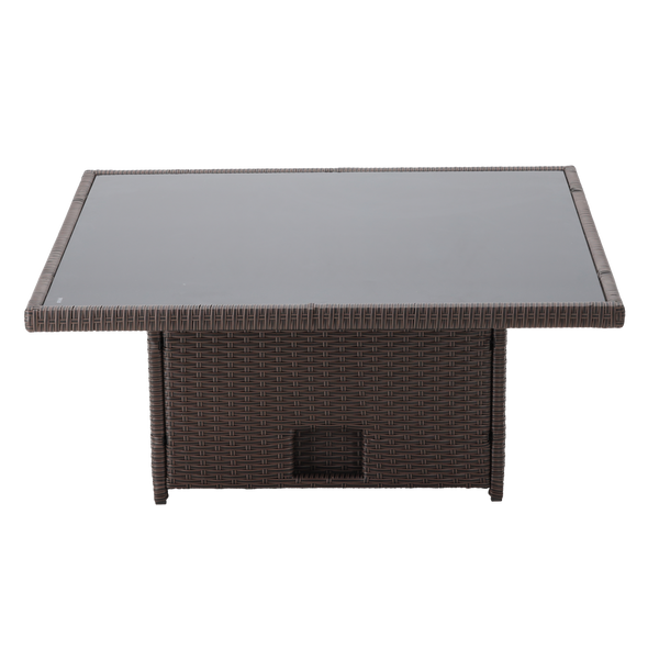 SET DE MOBILĂ DIN RATTAN (CANAPEA PE COLȚ + 2 PUFE + MASĂ CU ÎNĂLȚIME REGULABILĂ) CENZI + PERNE CREM *8205