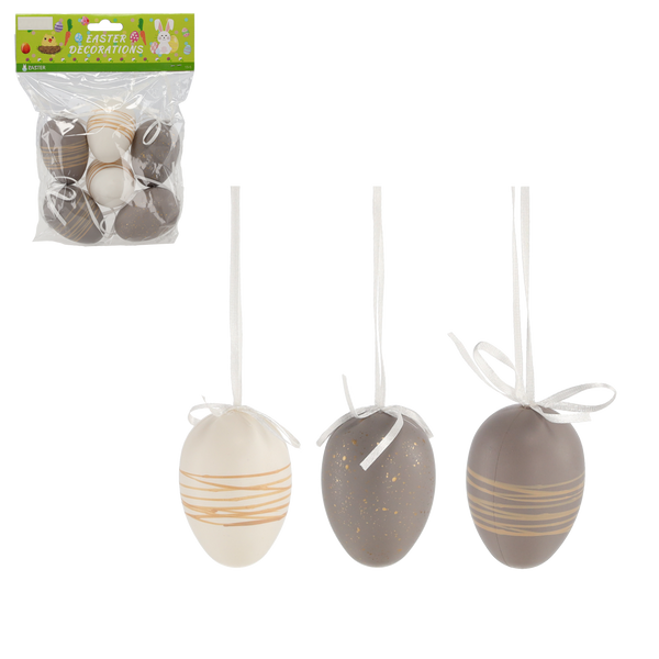 SET OF 6 EASTER EGGS WITH A PENDANT ASSORTED DESIGNS GREY/GOLD