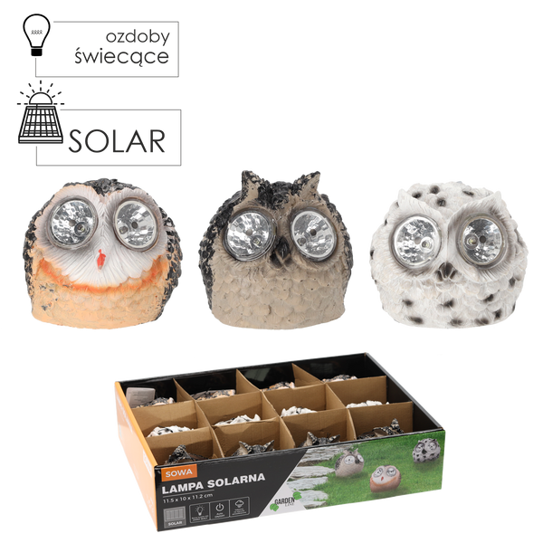 SOLAR LAMP OWL 11.5x10x11.2 CM, disp.12pcs