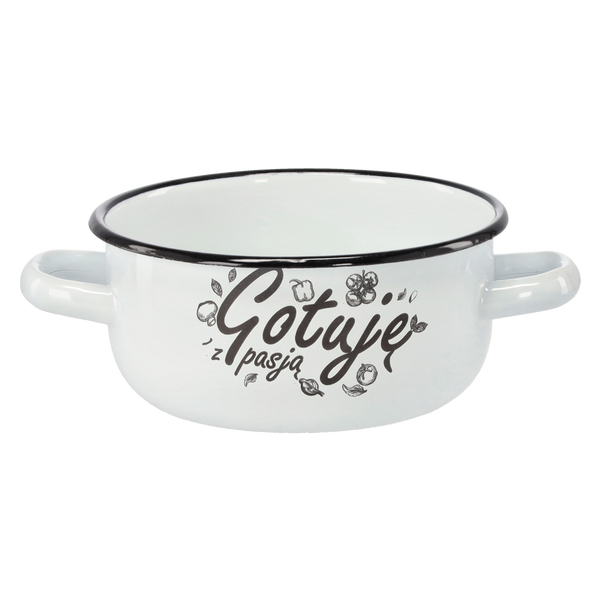 RONDEL EMALIOWANY Z DWOMA USZAMI 1,5 L 15 CM BIAŁY GOTUJĘ Z PASJĄ *2334