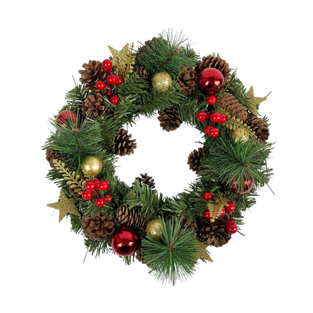 CHRISTMAS WREATH 36 CM RED AND GOLD