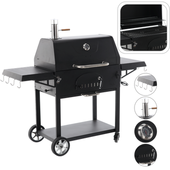 GRILL WĘGLOWY "VULCANO" Z POKRYWĄ, ŻELIWNYM RUSZTEM I KÓŁKAMI 153 x 65 x 137 CM