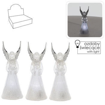 CHRISTMAS DECORATION - SMALL LED PLASTIC ANGEL 4 x 4 x 11 CM ASSORTED DESIGNS disp=12pcs