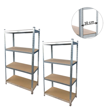 ZESTAW DWÓCH REGAŁÓW 4-POZIOMOWYCH 150 x 70 x 30 CM UDŹWIG PÓŁKI: 150 KG *2165