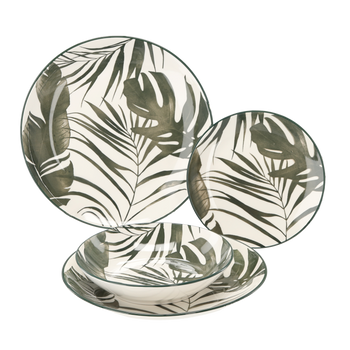 ZESTAW OBIADOWY 18 EL. OKRĄGŁY ZIELONE LIŚCIE *1311