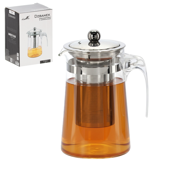 DZBANEK ŻAROODPORNY Z ZAPARZACZEM Z METALOWĄ POKRYWKĄ 750 ML *4230