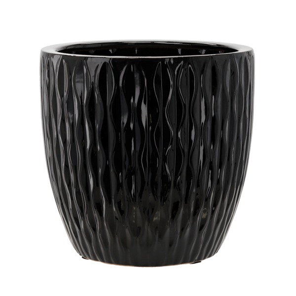 KERAMICKÝ KVĚTINÁČ 39 x 39 x 39 CM ČERNÝ LESKLÝ *2432
