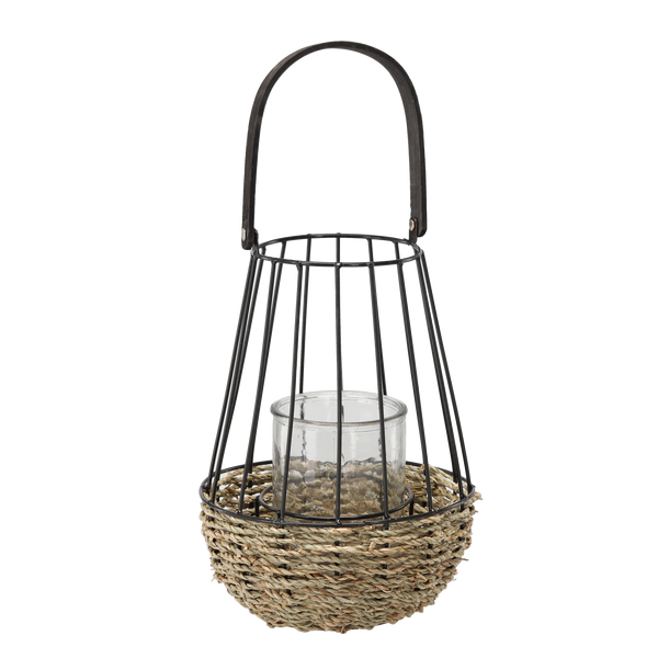 METAL LANTERN - BLACK-BROWN 26/41 CM WITH GLASS INSERT