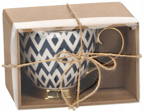 PORCELAIN MUG 445 ML ON A FOOT NAVY BLUE / GOLD MIX OF PATTERNS OPAK=1PCS