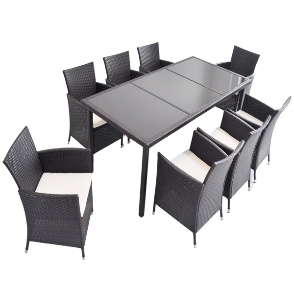 SET DE MOBILĂ DIN RATTAN (MORMÂT + 8 SCaUNE) MARO + BEJ. TABELA *1685