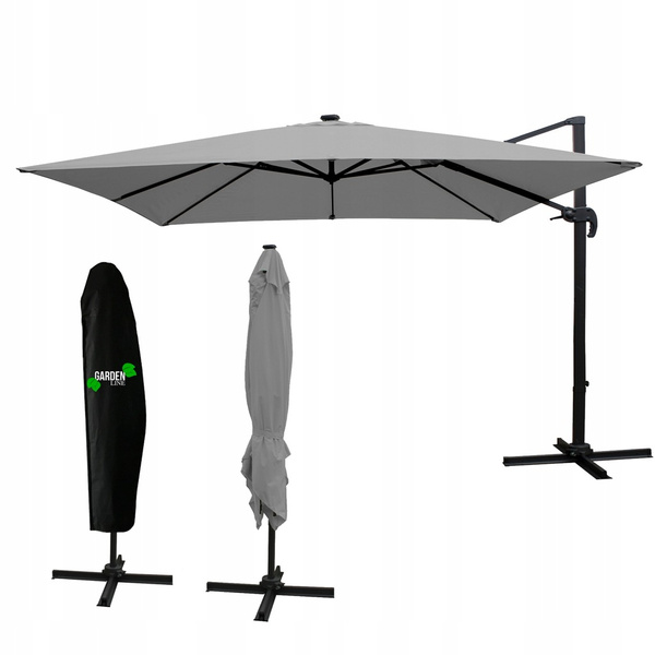 PARASOL OGRODOWY 3 x 4 M SZARY "ROMA" Z POKROWCEM Z LED *1572