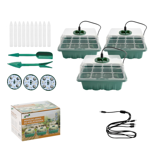 KPL. 3 TACEK 12 KOMÓREK MINISZKLARNIA DO KIEŁKOWANIA Z AKCESORIAMI LED 