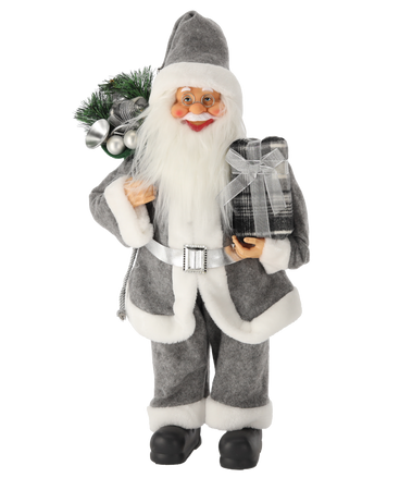 CHRISTMAS FIGURE - STANDING SANTA IN GREY CLOTH 60 CM
