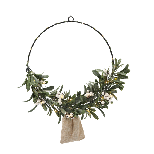 CHRISTMAS WREATH 40 CM WITH MISTLETOE LED