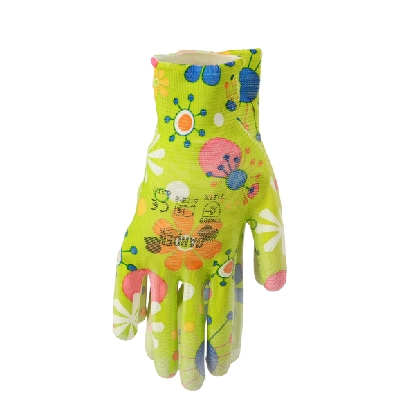 GARDEN GLOVES "7" PATTERN, POLYESTER WITH POLYURETHANE PACKET=12