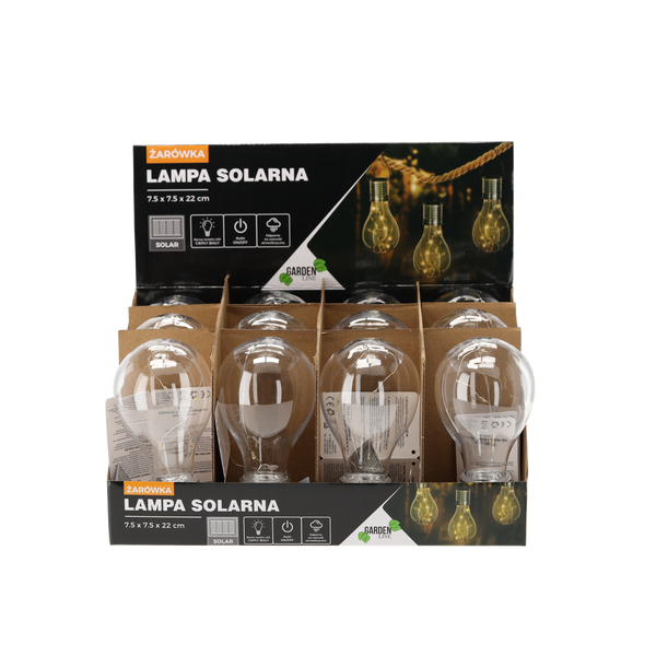 LAMPA SOLARNA ŻARÓWKA 7,5 x 7,5 x 22 CM disp.12szt *0050