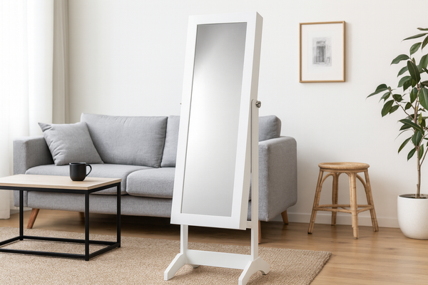 DULAP PENTRU BIJUTERII CU OGLINDĂ ALBĂ 34 x 35,5 x 140 cm *5799