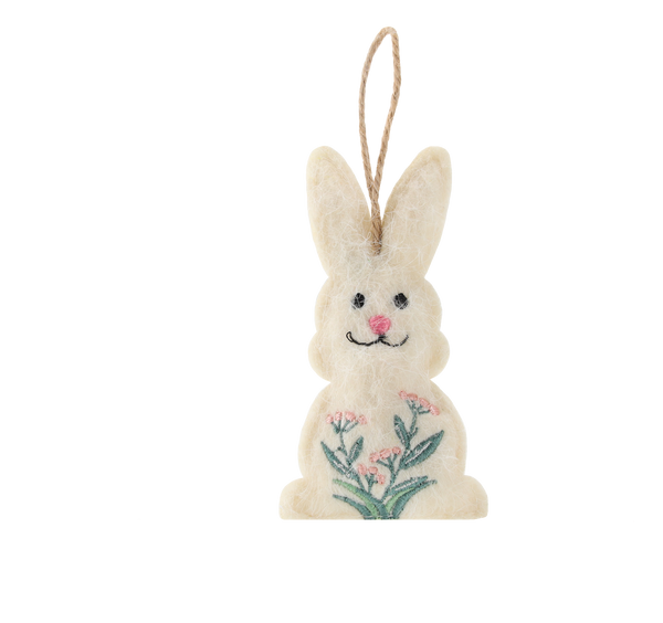 EASTER DECORATION - HANGING 5 x 10,5 CM BUNNY WITH FLOWERS MIX 4 DESIGNS pack=12pcs