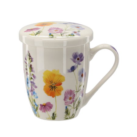 KUBEK PORCELANOWY Z ZAPARZACZEM I POKRYWKĄ 340 ML MIX KWIATOWYCH WZORÓW *1902
