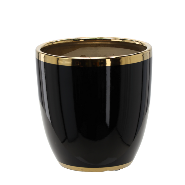 CERAMIC COVER FOR A POT 26 x 26 x 27 CM BLACK WITH GOLD LINE