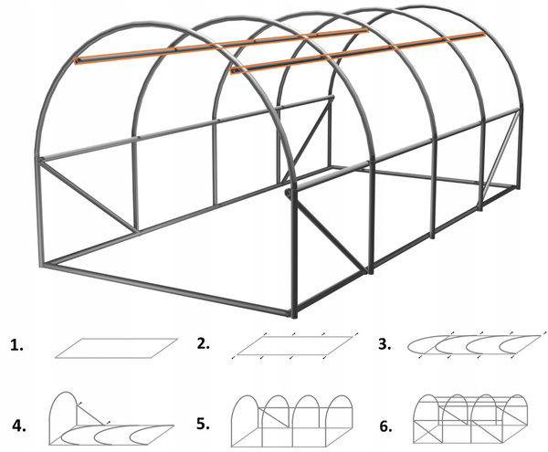 TUNEL FOLIOWY OGRODOWY 4 SEGMENTOWY ZIELONY 6 x 3 x 2 M