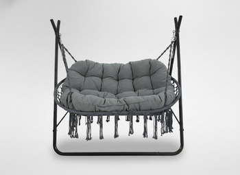 FOTEL WISZĄCY HAMAKOWY POLY DWUOSOBOWY - ANTRACYTOWY, ANTRACYTOWA PODUSZKA, ANTRACYTOWA RAMA