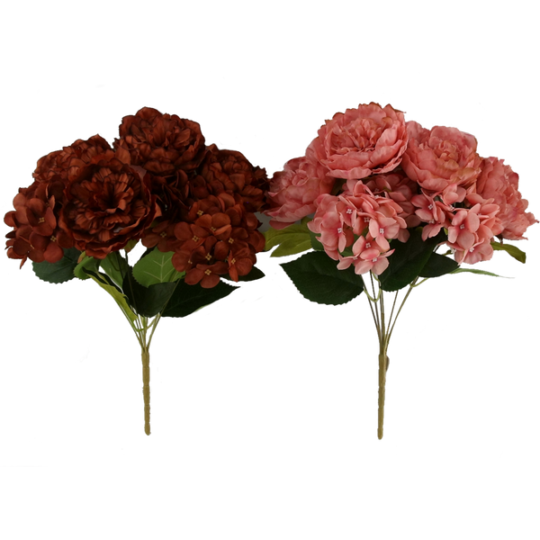 UMELÁ VETVA - KYTICA PIVONIEK A HORTENZIÍ 43 CM MIX FARIEB *4090