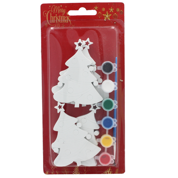 SET OF 6 CHRISTMAS DECORATIONS DIY + 6 PAINTS AND BRUSH ASSORTED 6 DESIGNS