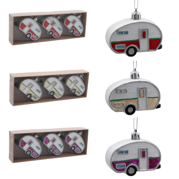 SET DE 3 ORNAMENTE DE CRĂCIUN 8 CM PRADUIRE CAMPING MIX CULORI *5348