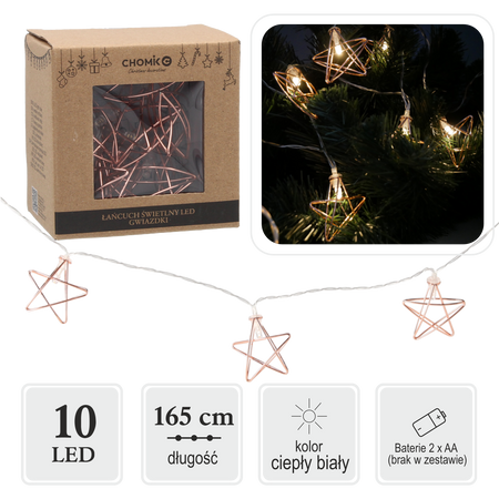 LED SVETELNÝ REŤAZ HVIEZDY 10 L TEPLÁ BIELA *0986