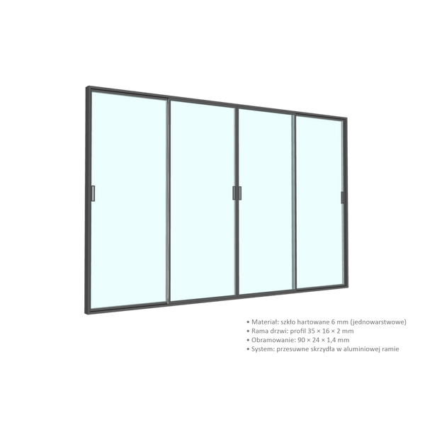 DRZWI SZKLANE PRZESUWNE DO PERGOLI ALUMINIOWEJ 3 M 