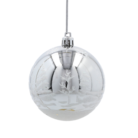 SET OF 6 CHRISTMAS BAUBLES SILVER 8 CM