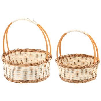 ZESTAW 2 KOSZYKÓW RATTANOWYCH Z UCHWYTEM – NATURALNY Z BIAŁYM