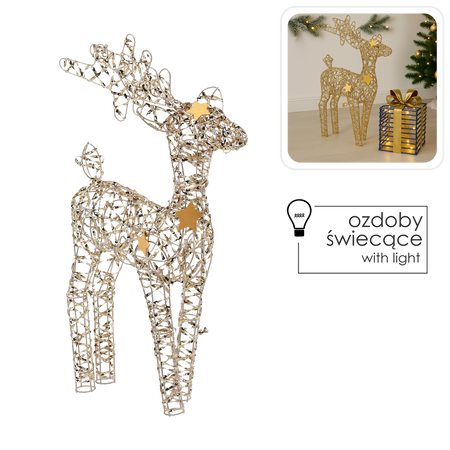 OZDOBA ŚWIĄTECZNA - RENIFER LED 50 CM SZAMPAŃSKIE ZŁOTO *6260