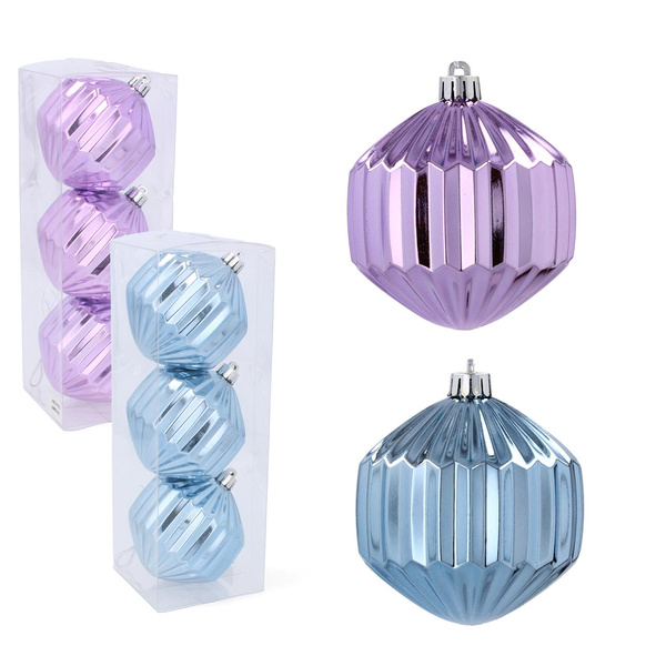 SET OF 3 BAUBLES 8 CM PURPLE/BLUE