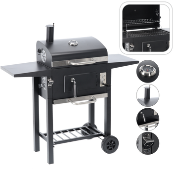 GRILL WĘGLOWY "INFERNO" Z POKRYWĄ, ŻELIWNYM RUSZTEM I KÓŁKAMI 109 x 46 x 106,5 CM