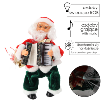 MIKOŁAJ Z AKORDEONEM - GRAJĄCY LED 25,5 CM *6512