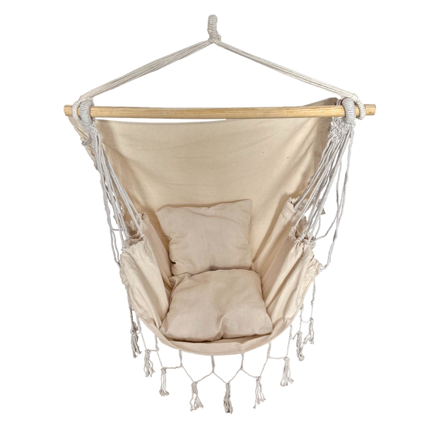 HAMAK - HUŚTAWKA - KRZESŁO BRAZYLIJSKIE WISZĄCE BOHO 130 x 100 CM BEŻOWY *3316
