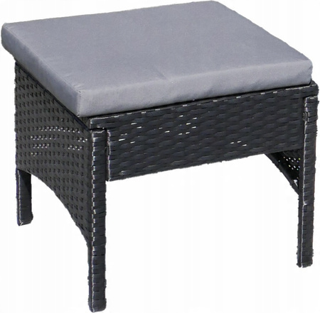 ZESTAW MEBLI RATTANOWYCH (SOFA, 2 KRZESŁA, 2 PUFY, STOLIK) - CZARNY, PODUSZKI - SZARY *7541